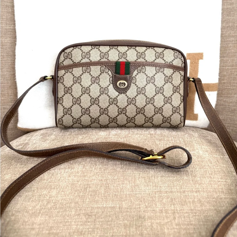 Gucci authentic brown monogram coated canvas crossbody bag brown leather - Picture 16 of 16
